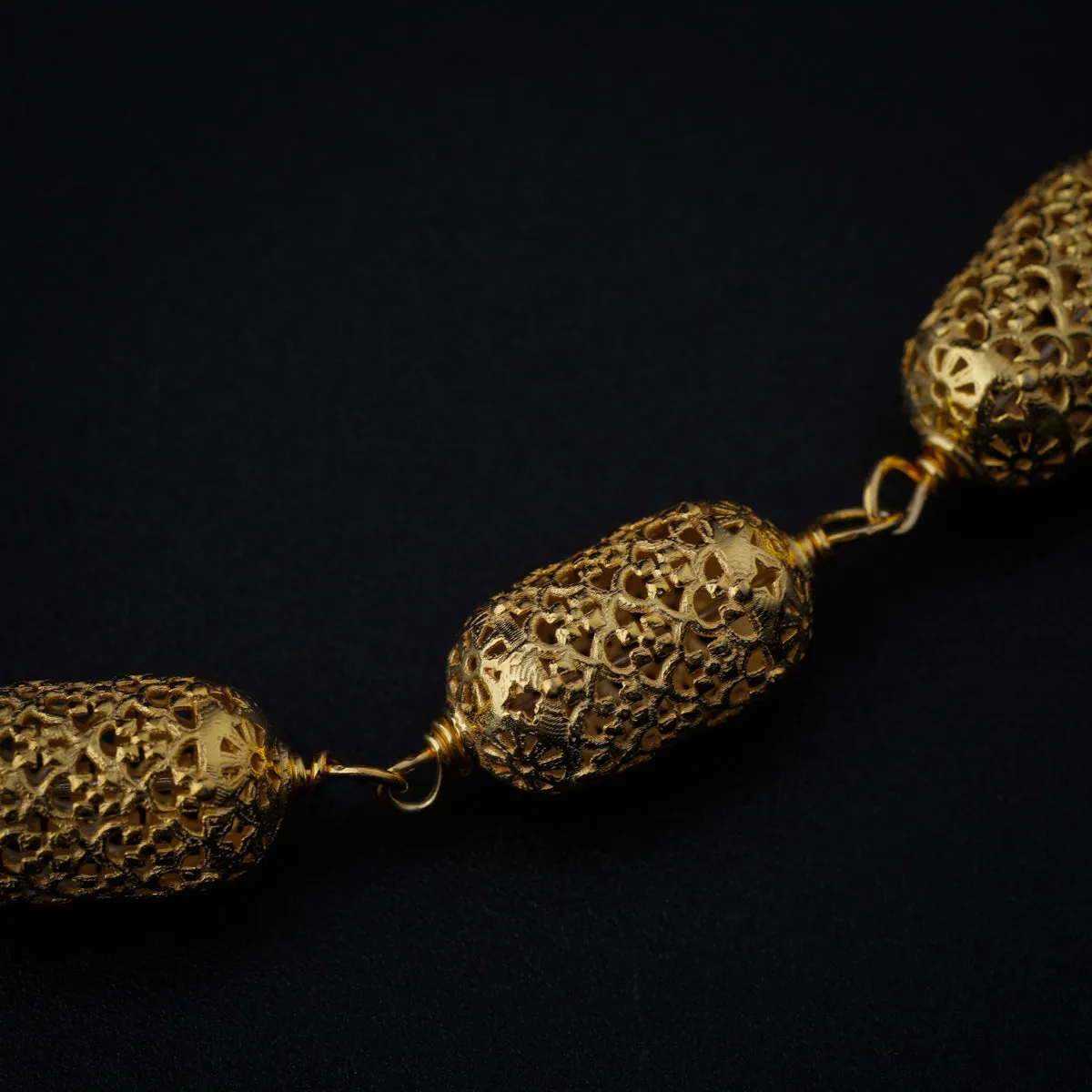 Silver Cylindrical Filigree Bead Necklace (Gold Plated)