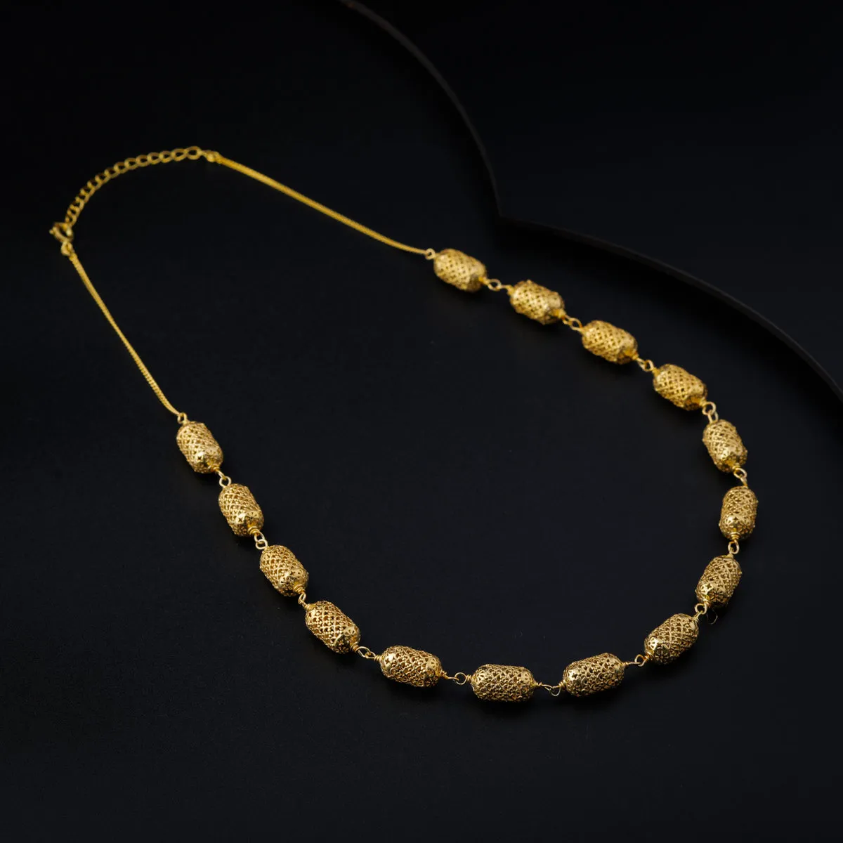 Silver Cylindrical Filigree Bead Necklace (Gold Plated)
