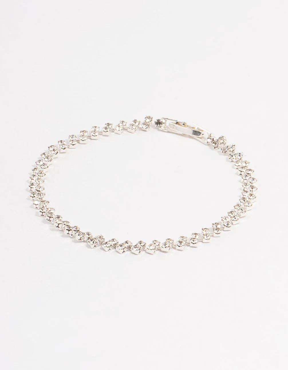 Silver Double Dangle Diamante Petal Tennis Bracelet