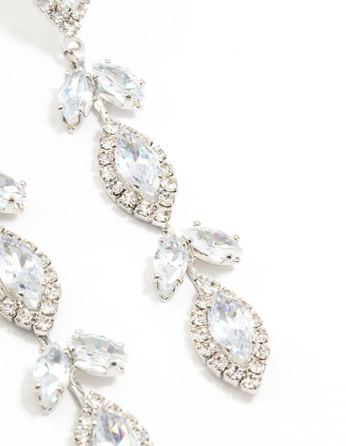 Silver Marquise Cubic Zirconia Leaf Drop Earrings