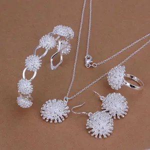 Silver plated jewelry set fashion jewelry set Fireworks Ring Drop Earrings Bangle Necklace Jewelry Set
