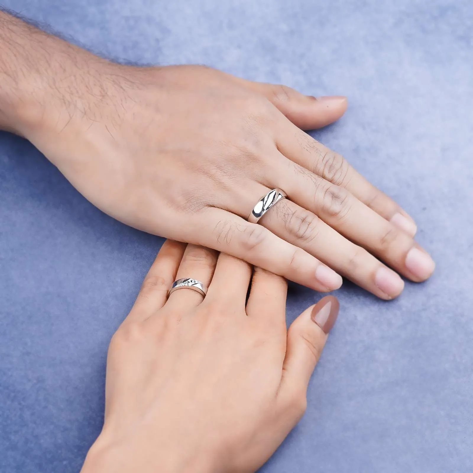 Silver Sparkling Love Couple Bands