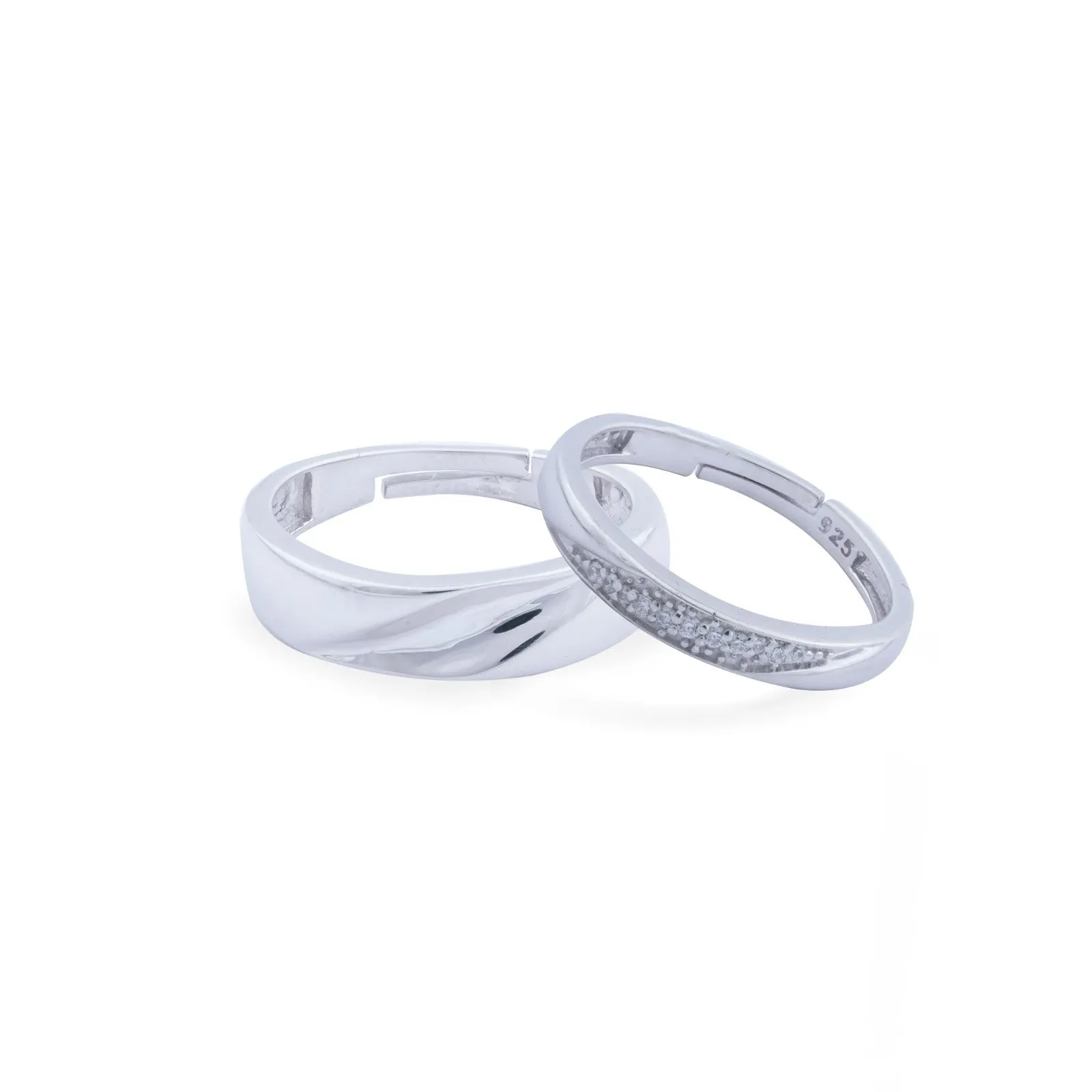 Silver Sparkling Love Couple Bands