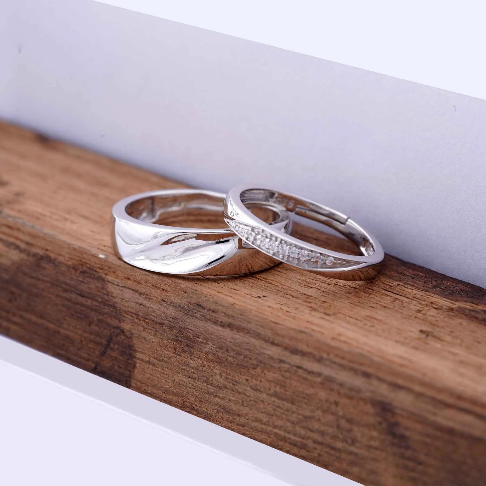 Silver Sparkling Love Couple Bands
