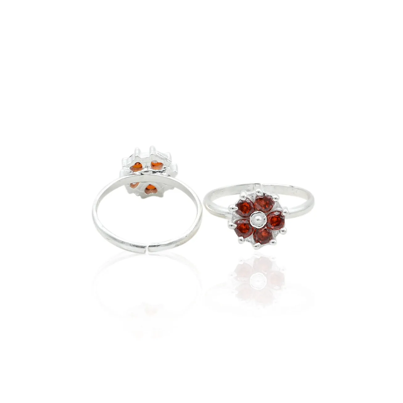 Silver Sparkling Orange Flower Toe Rings