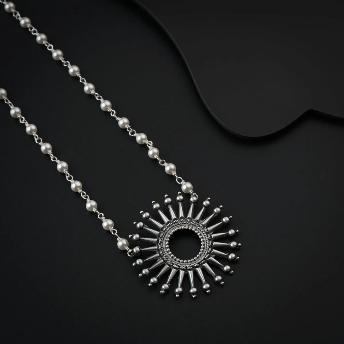 Silver Surya Kiran Motif Necklace with Pearls
