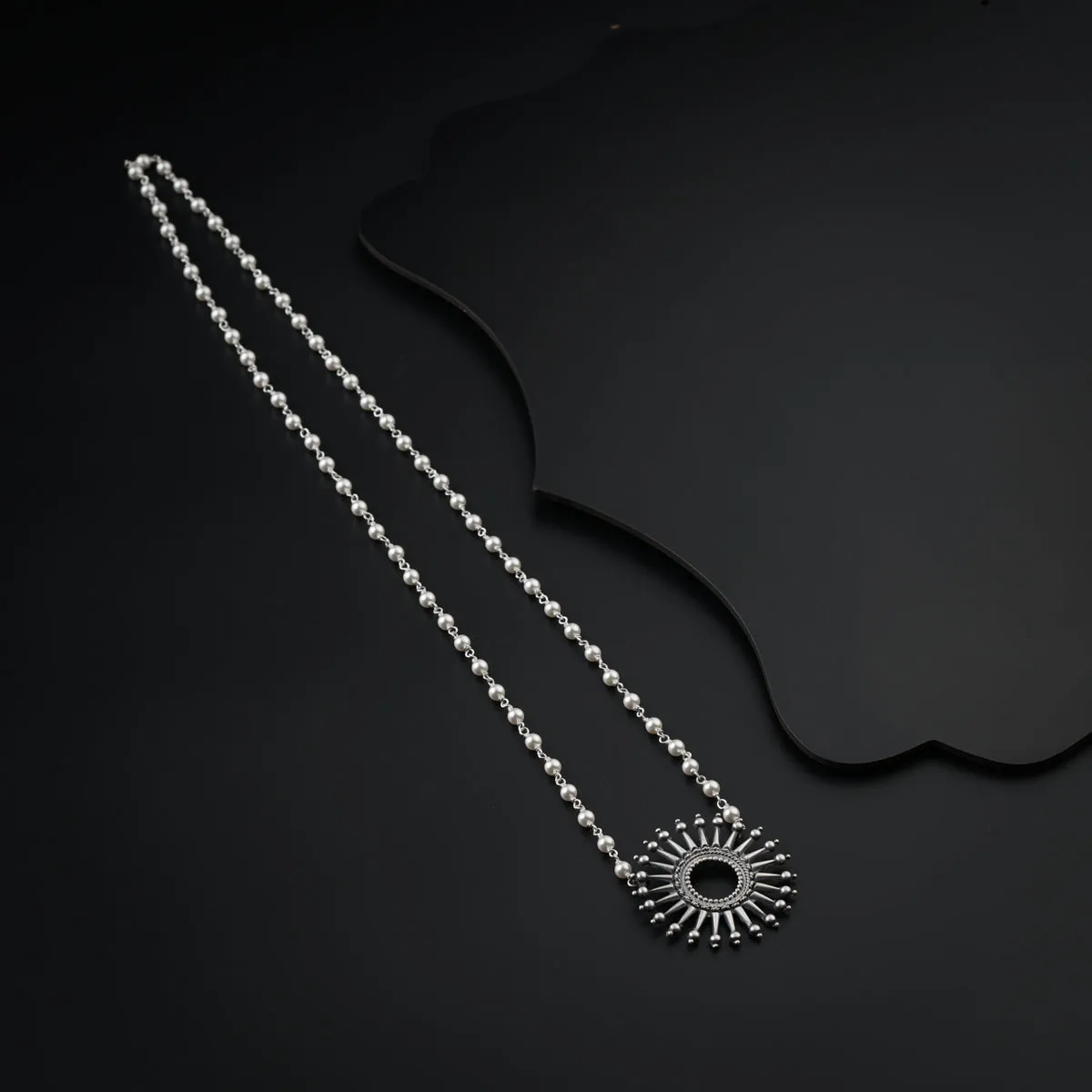 Silver Surya Kiran Motif Necklace with Pearls