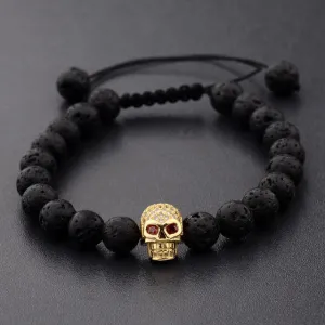 Skeleton Black Natural Lava Stone Beads Bracelet 3 Colors