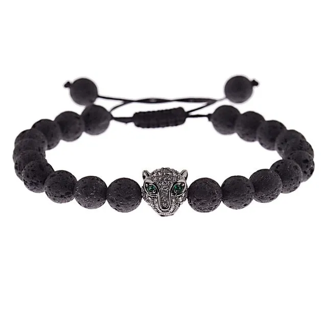 Skeleton Black Natural Lava Stone Beads Bracelet 3 Colors