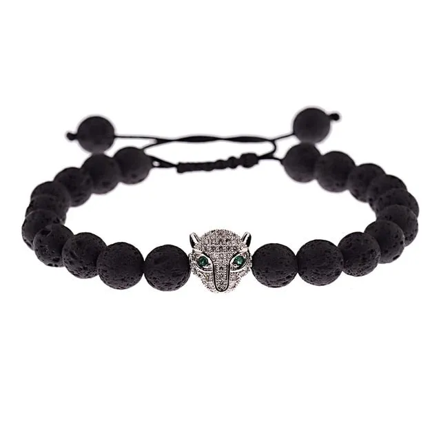 Skeleton Black Natural Lava Stone Beads Bracelet 3 Colors