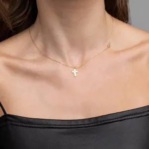Small Cross Necklace with Diamond - 18K Gold Vermeil