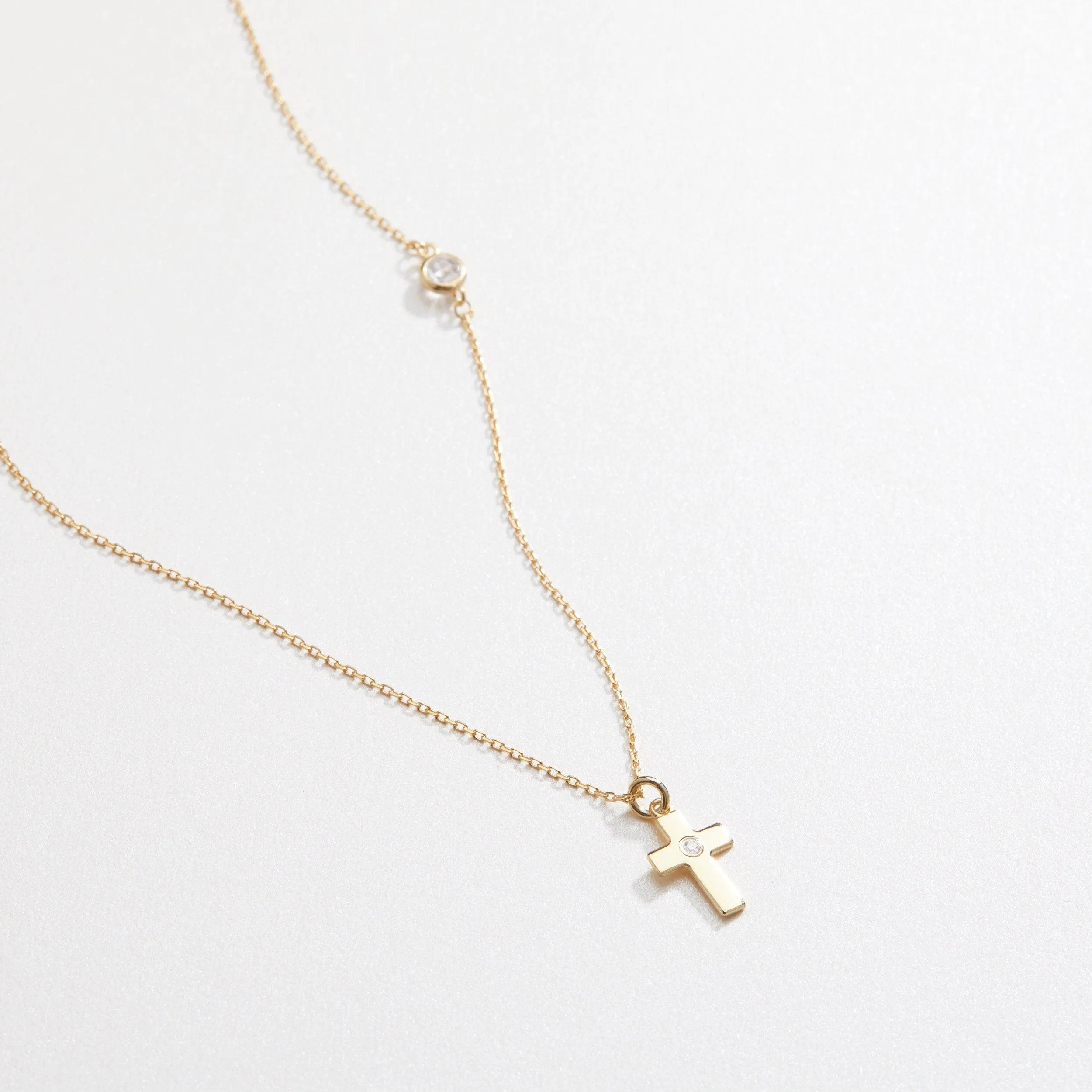 Small Cross Necklace with Diamond - 18K Gold Vermeil
