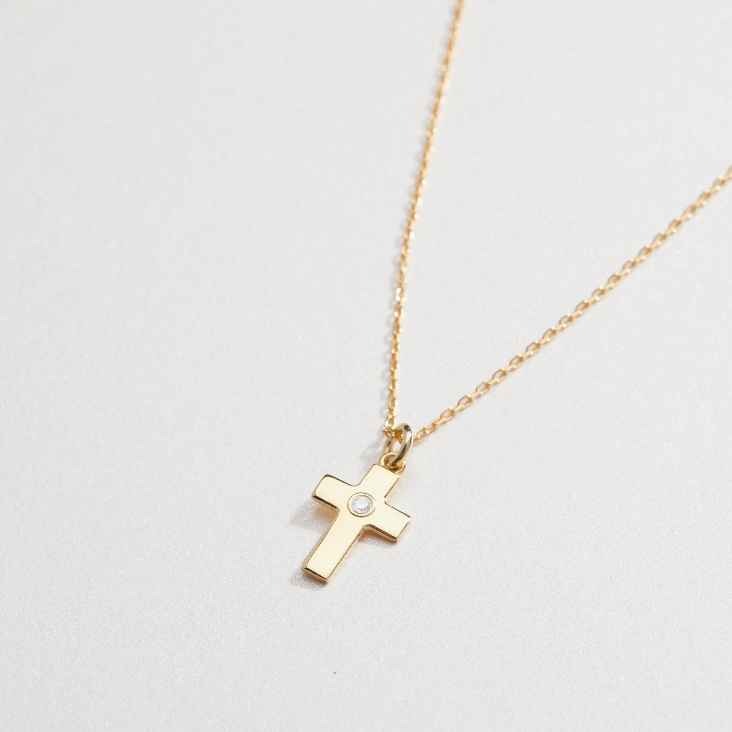 Small Cross Necklace with Diamond - 18K Gold Vermeil