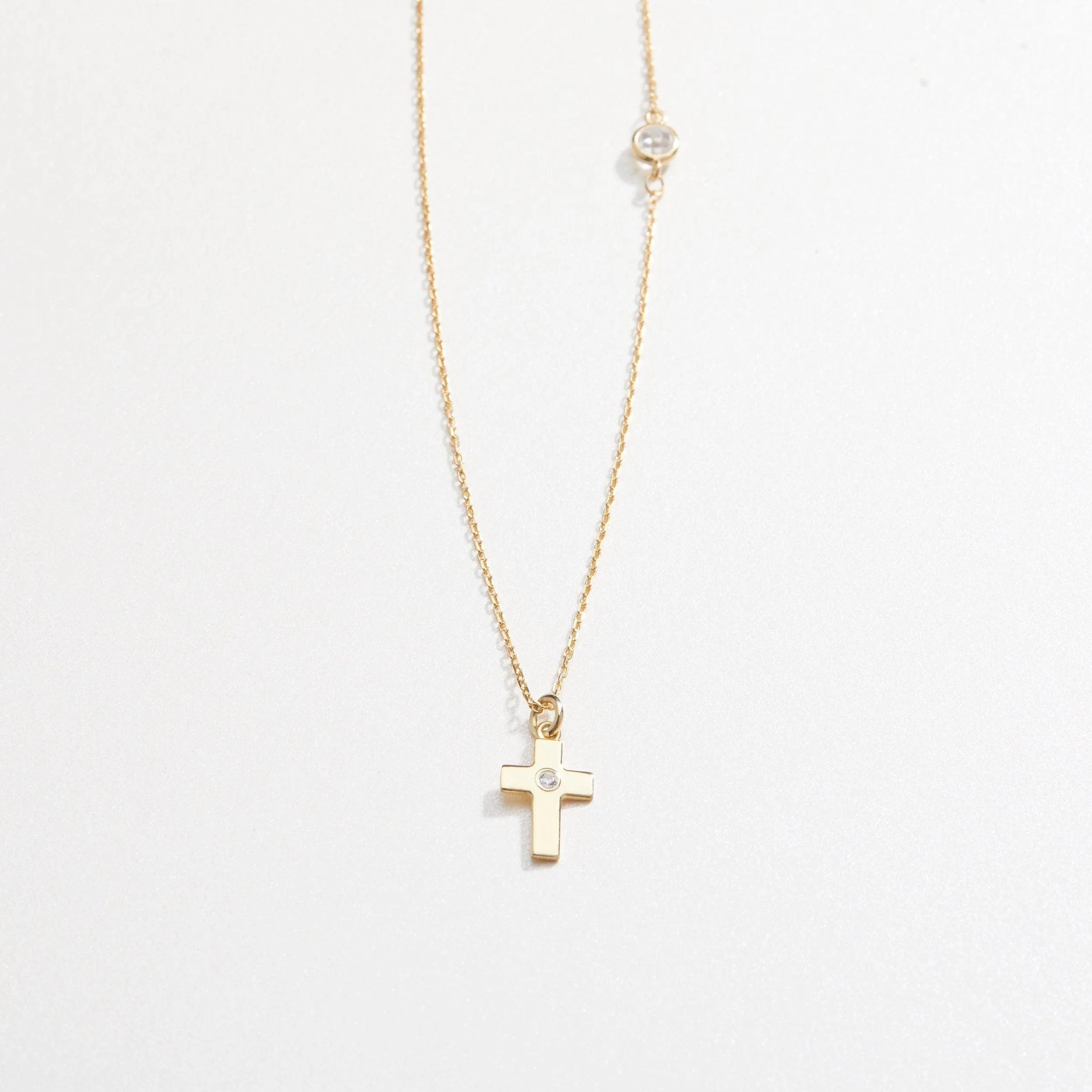 Small Cross Necklace with Diamond - 18K Gold Vermeil