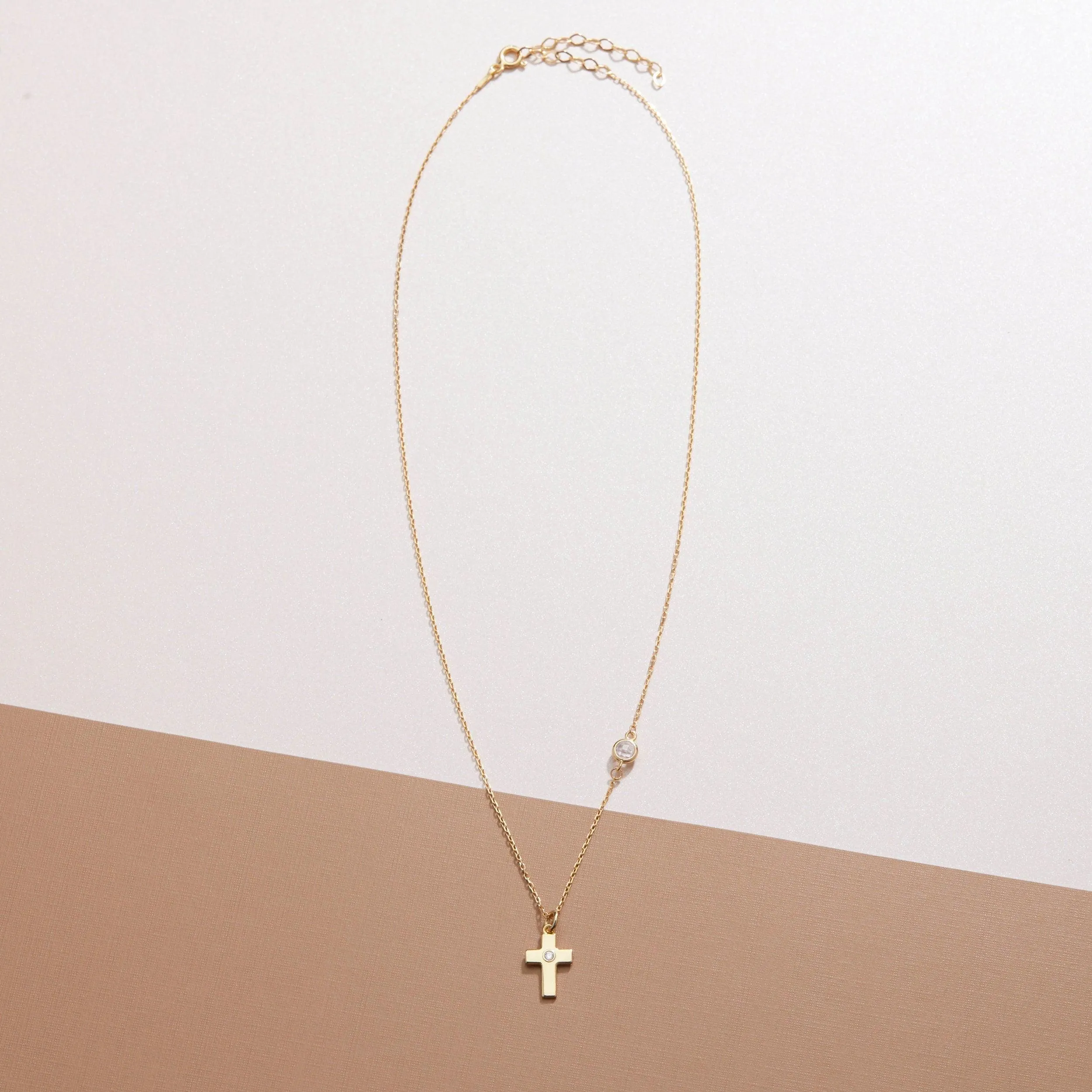 Small Cross Necklace with Diamond - 18K Gold Vermeil