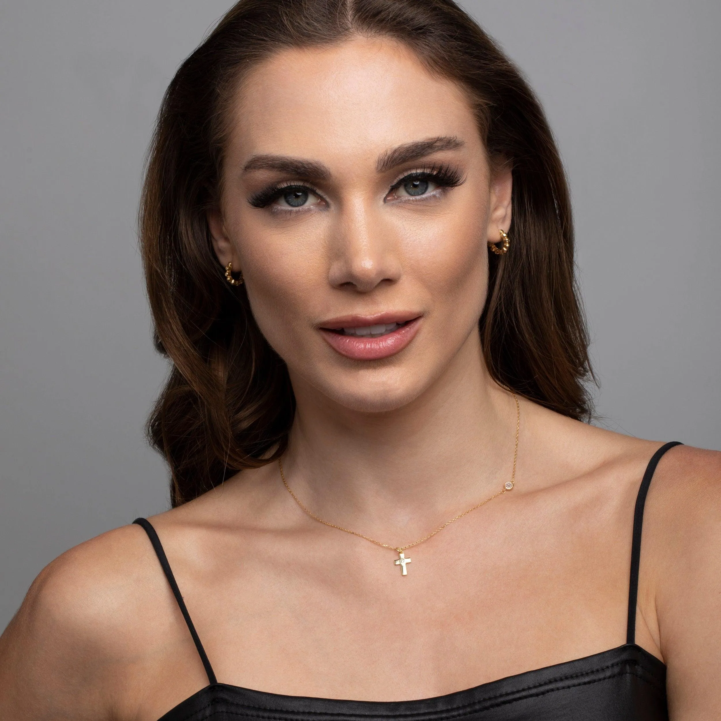 Small Cross Necklace with Diamond - 18K Gold Vermeil
