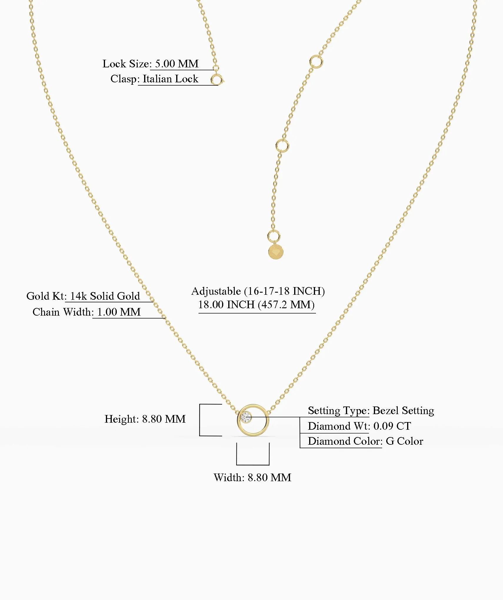Solid 14k Gold Circle Necklace