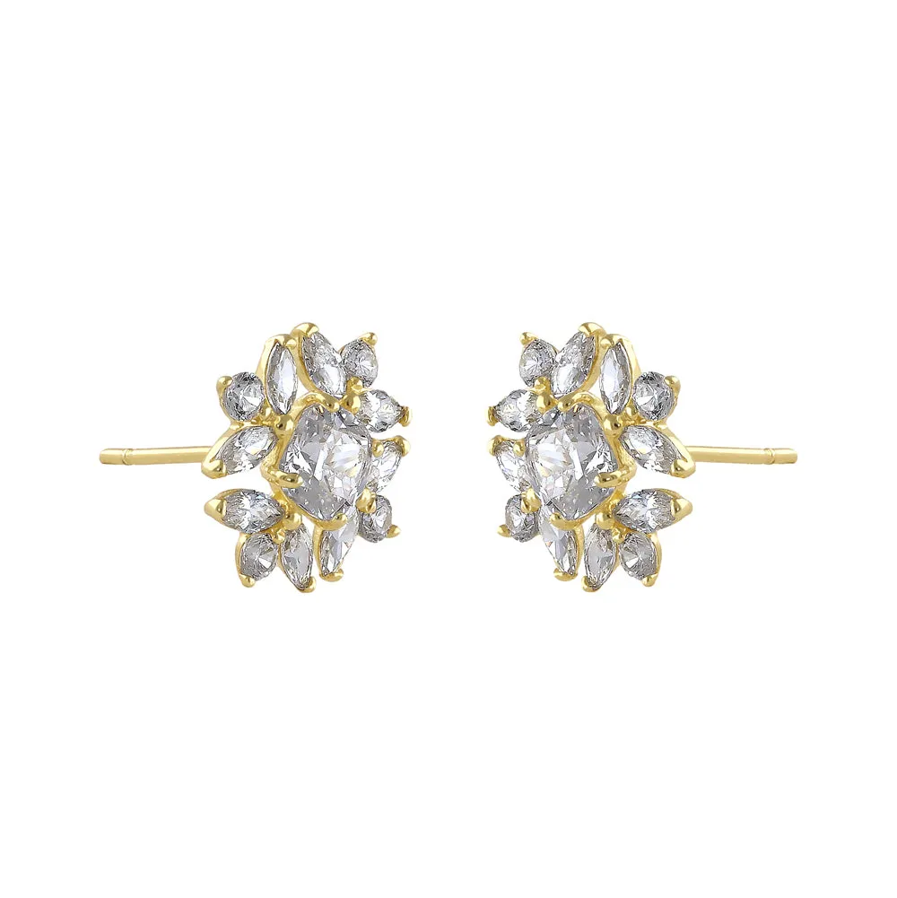 Solid 14K Gold Dazzling Snowflake CZ Earrings