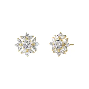 Solid 14K Gold Dazzling Snowflake CZ Earrings