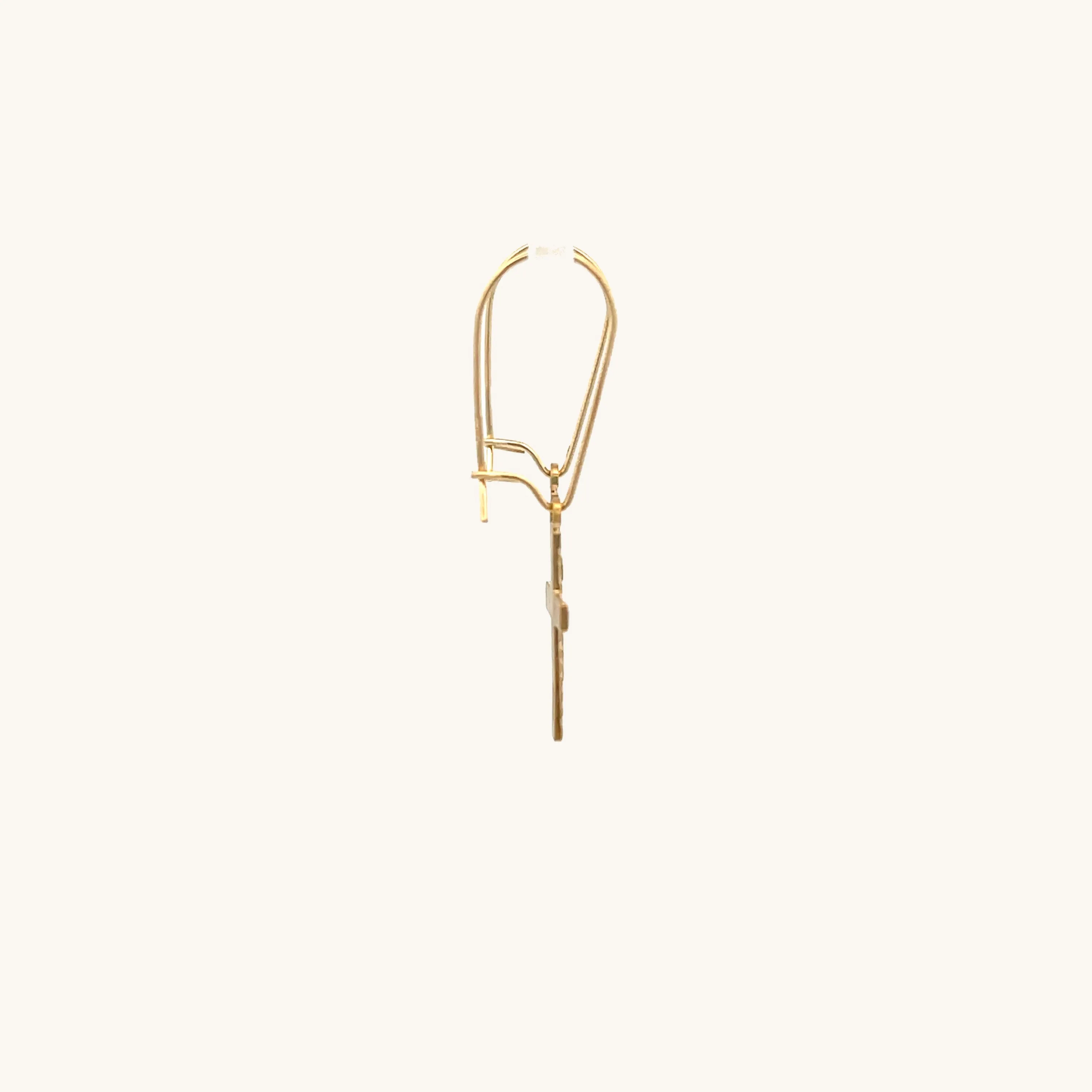 SOLID 14K YELLOW GOLD DIAMOND DESIGN CROSS EARRINGS