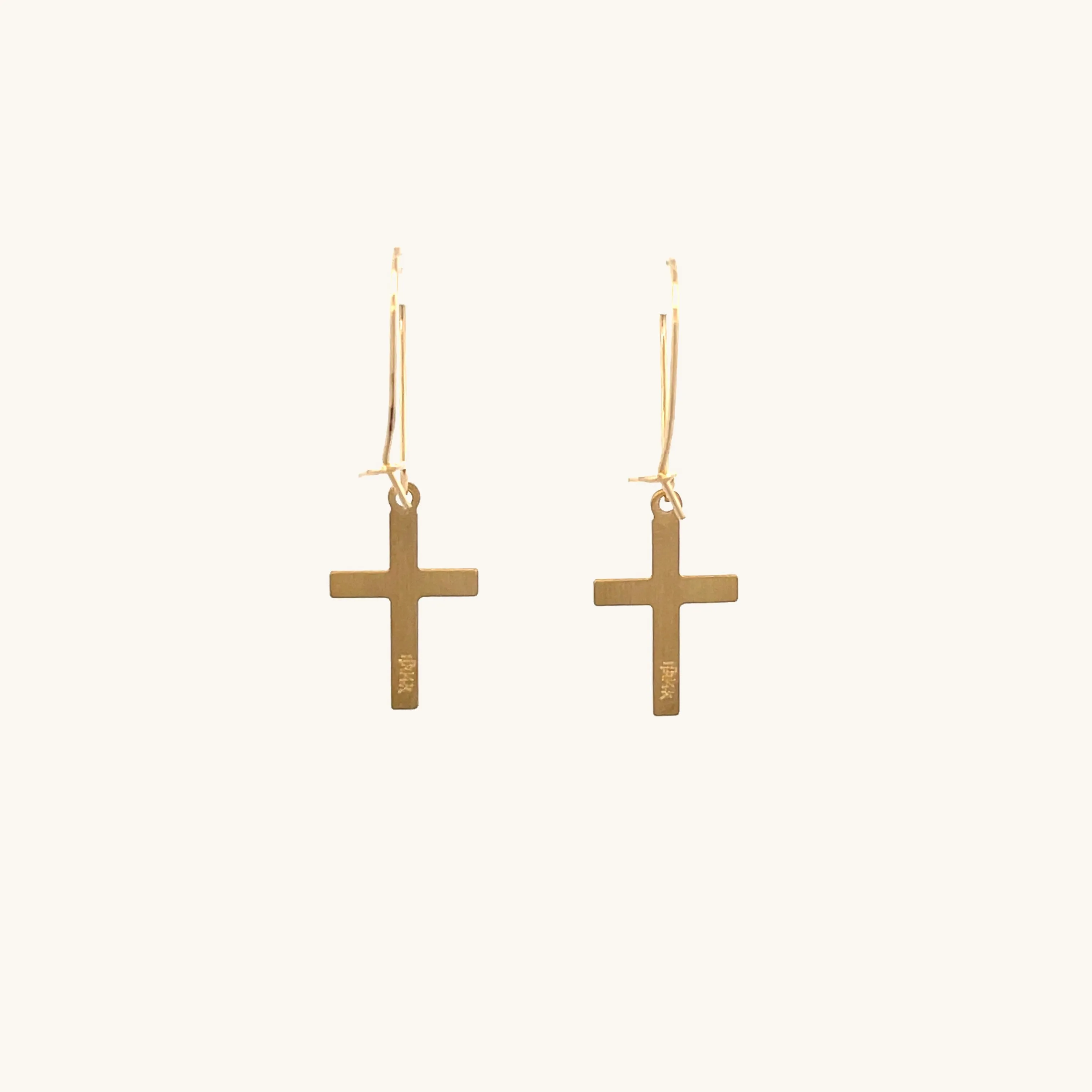 SOLID 14K YELLOW GOLD DIAMOND DESIGN CROSS EARRINGS