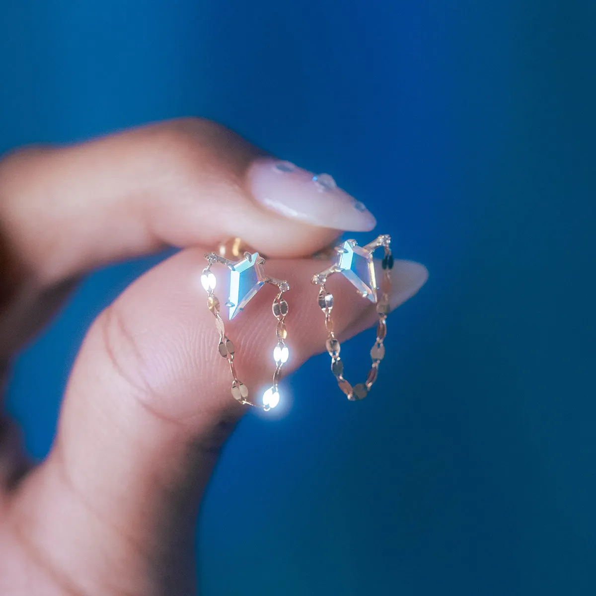 Solid Gold Angel Aura Quartz Kite Chain Dangle Studs