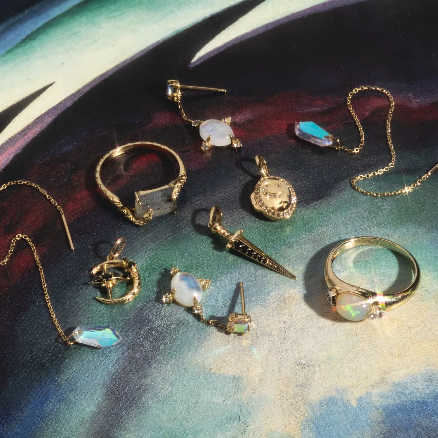 Solid Gold Angel Aura Quartz Kite Chain Dangle Studs
