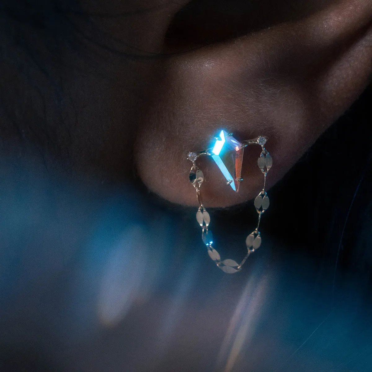 Solid Gold Angel Aura Quartz Kite Chain Dangle Studs