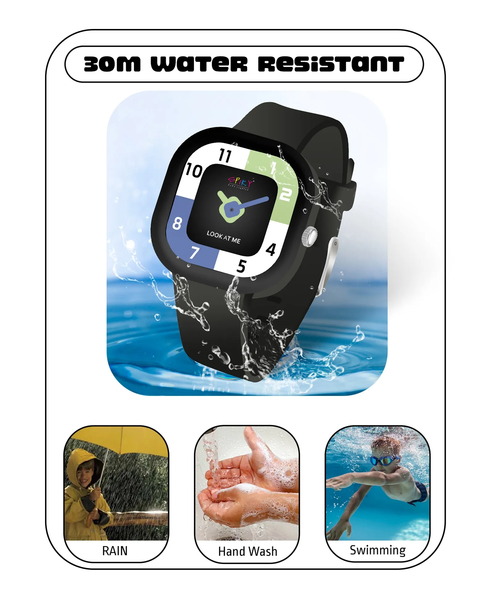 Spiky Eva10 Square Analog Watch for Kids - Black
