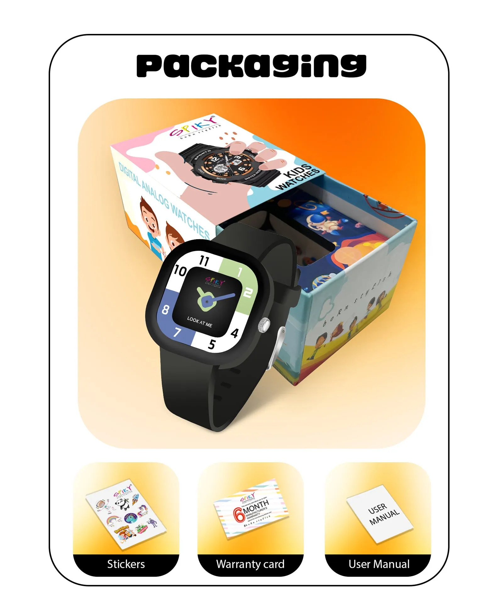 Spiky Eva10 Square Analog Watch for Kids - Black