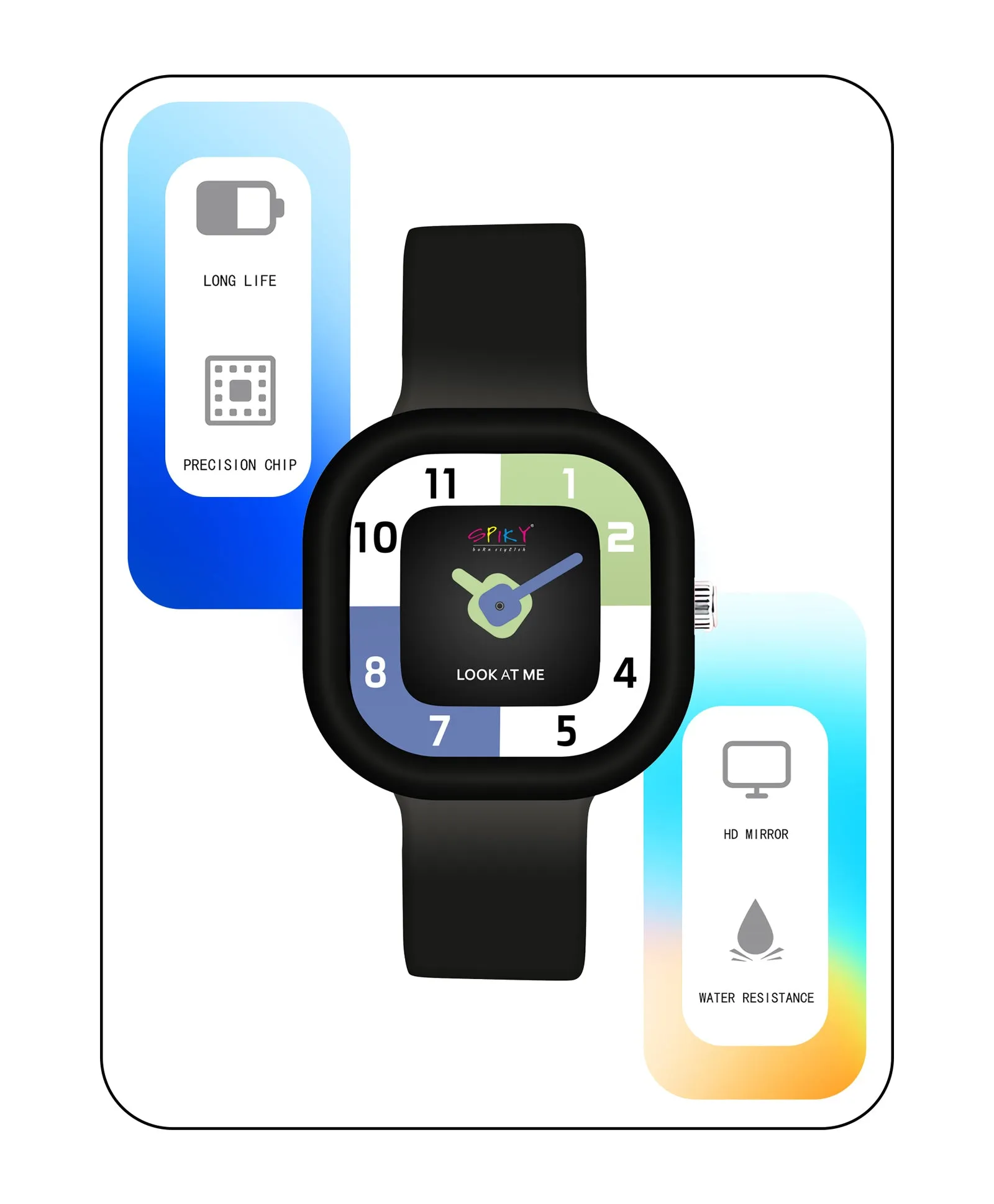 Spiky Eva10 Square Analog Watch for Kids - Black