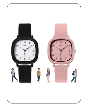Spiky Eva19 Square Analog Watch for Kids - Black Pink