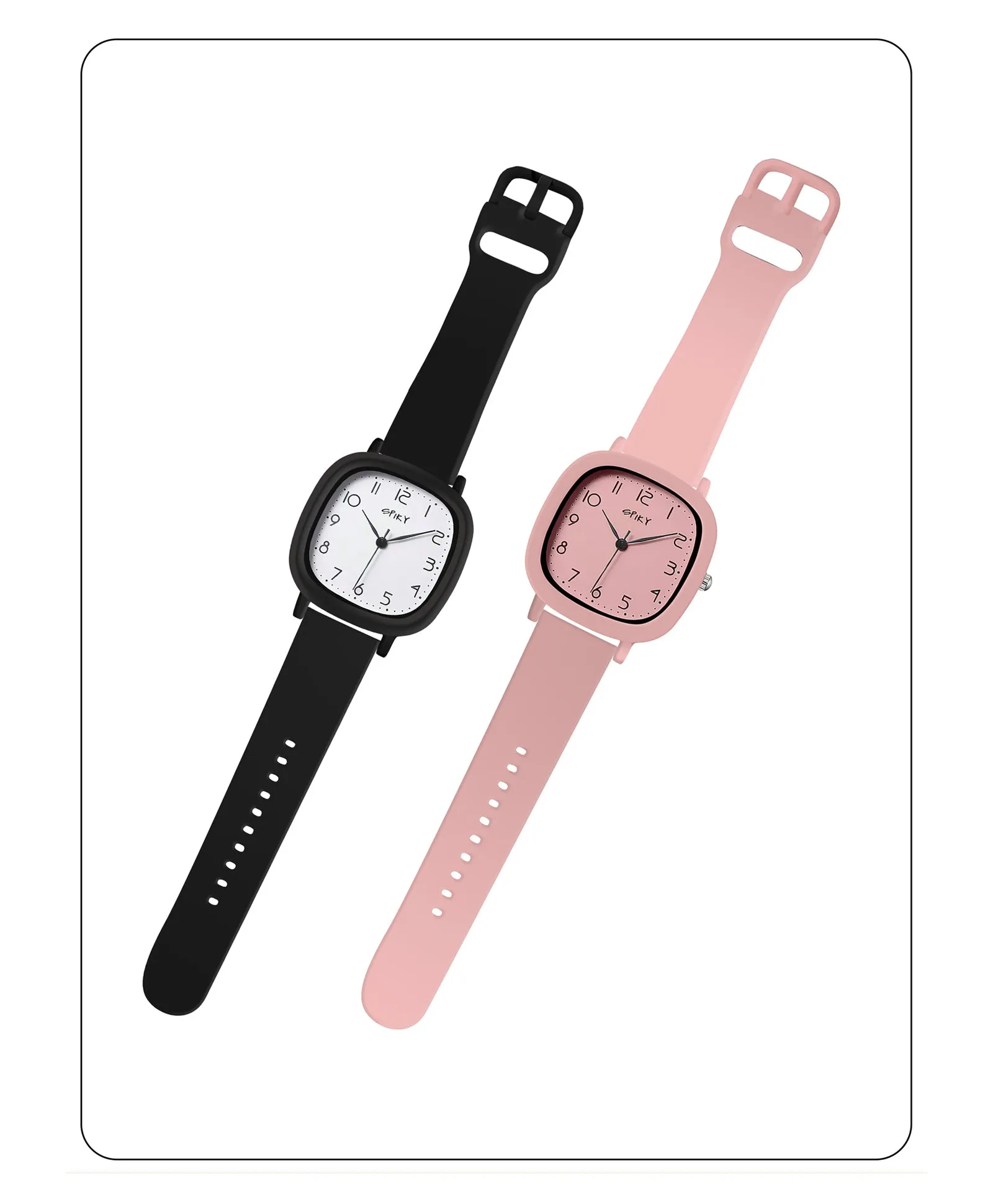 Spiky Eva19 Square Analog Watch for Kids - Black Pink
