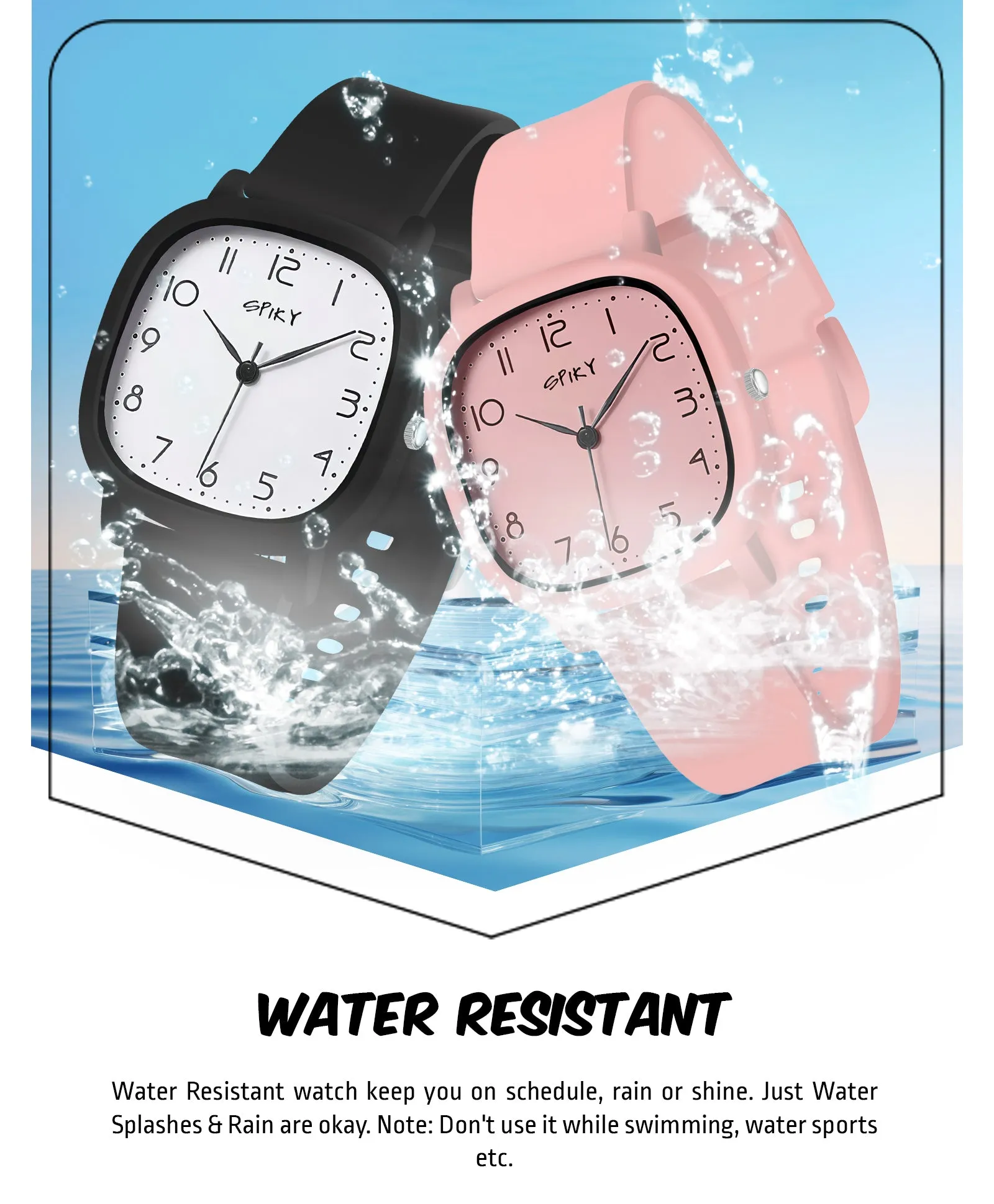 Spiky Eva19 Square Analog Watch for Kids - Black Pink