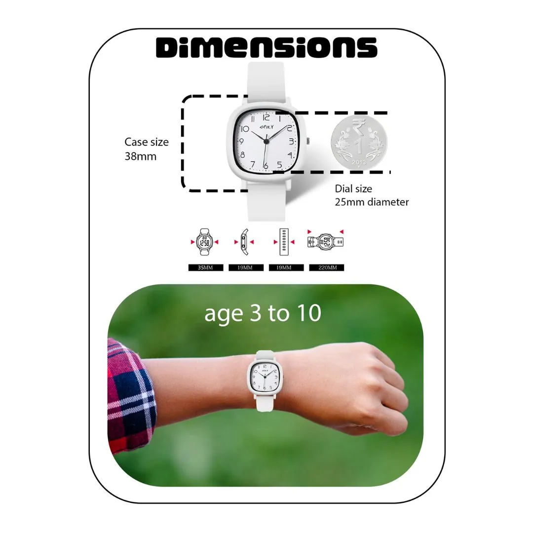 Spiky Eva19 Square Analog Watch for Kids - White