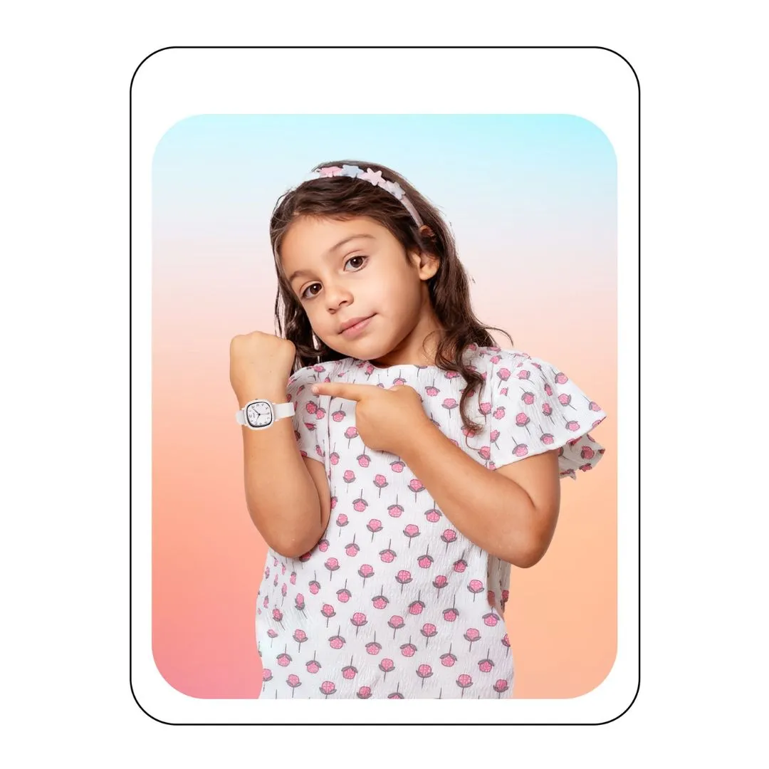 Spiky Eva19 Square Analog Watch for Kids - White