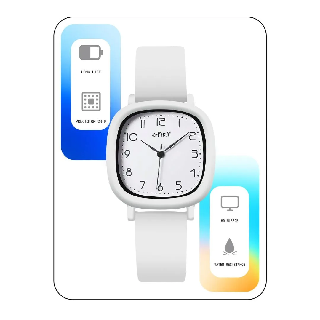 Spiky Eva19 Square Analog Watch for Kids - White