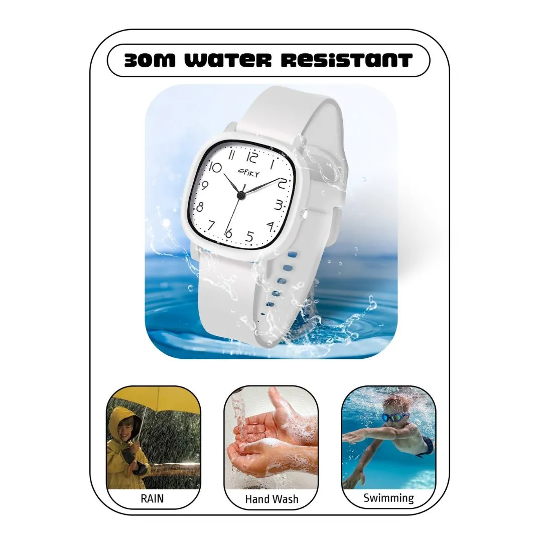 Spiky Eva19 Square Analog Watch for Kids - White