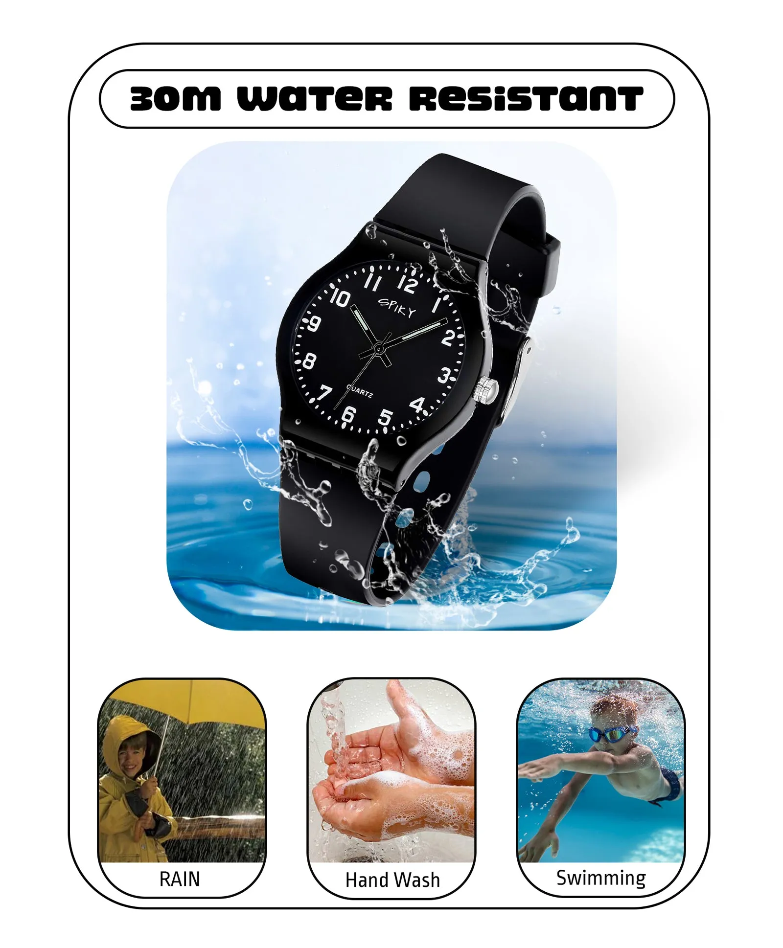 Spiky Eva4 Round Analogue Kids Watch - Black