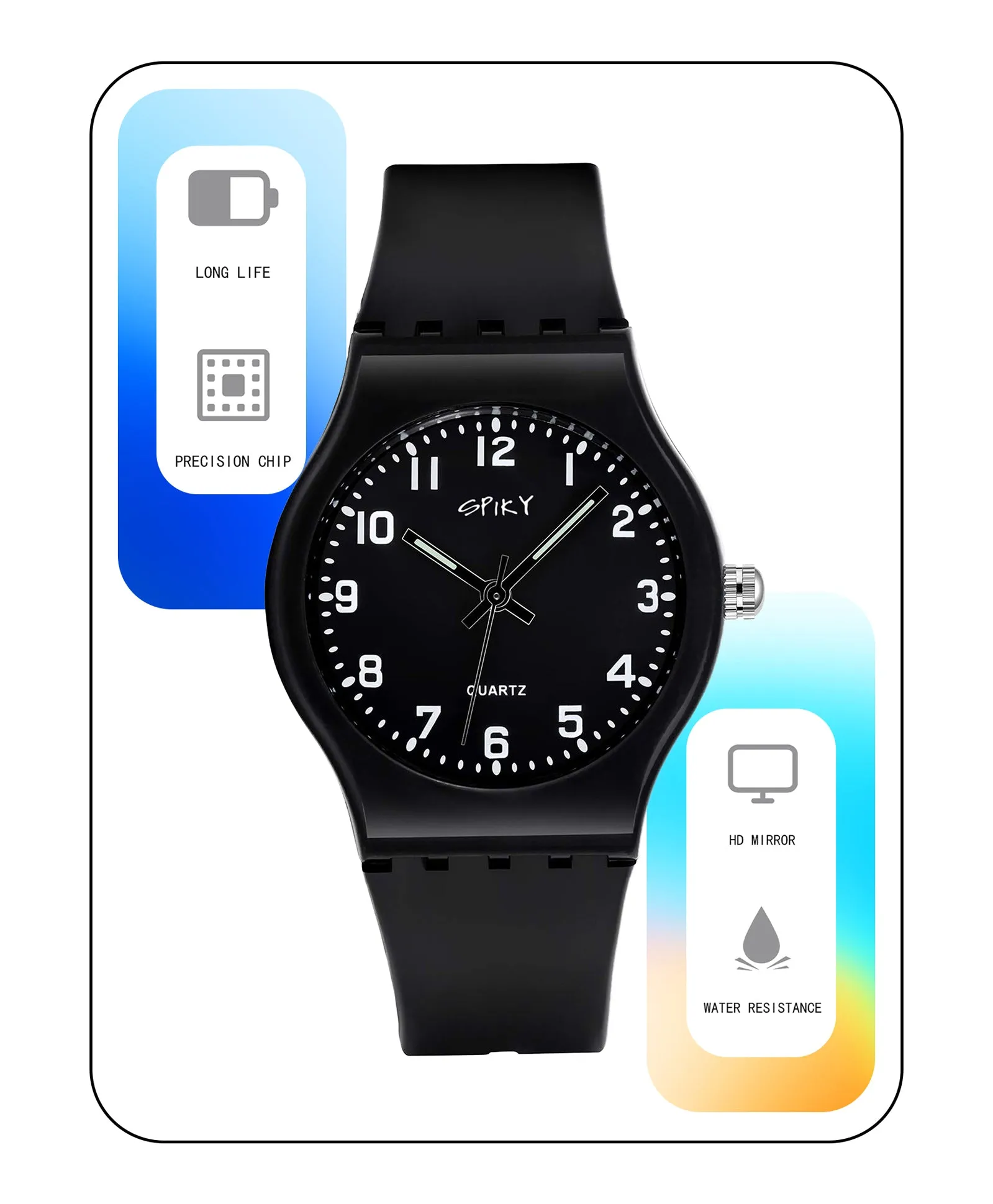 Spiky Eva4 Round Analogue Kids Watch - Black