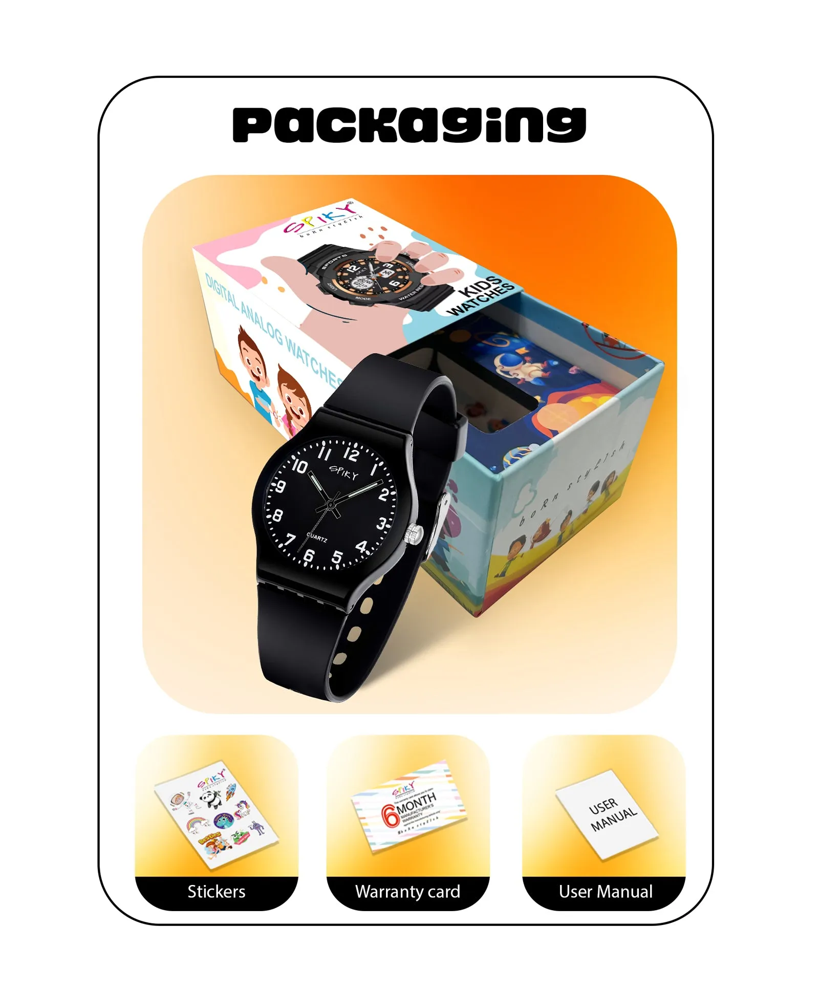 Spiky Eva4 Round Analogue Kids Watch - Black