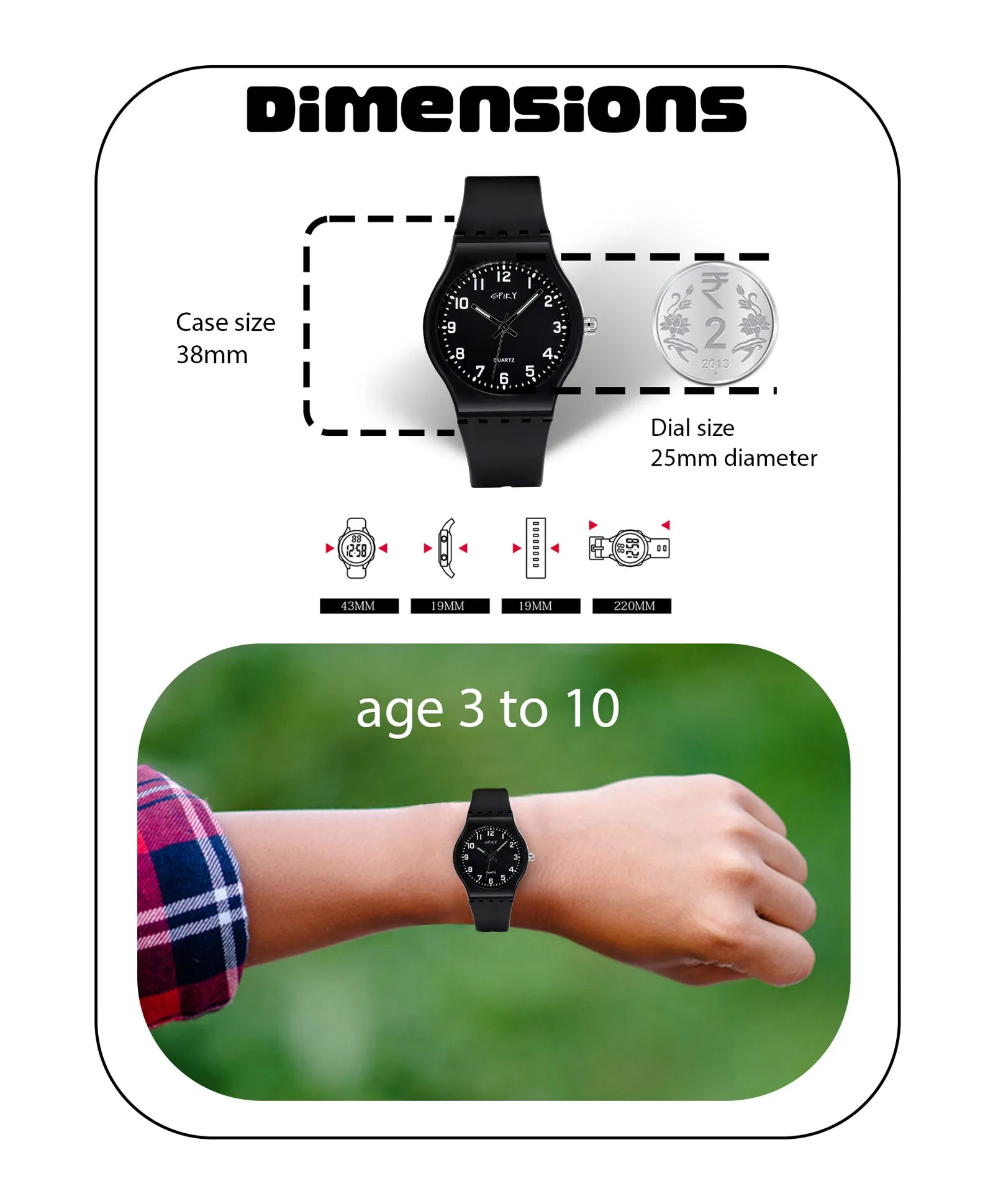 Spiky Eva4 Round Analogue Kids Watch - Black