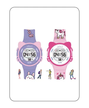 Spiky Round Cat Shaped Sports Digital Watch Combo - Purple Pink