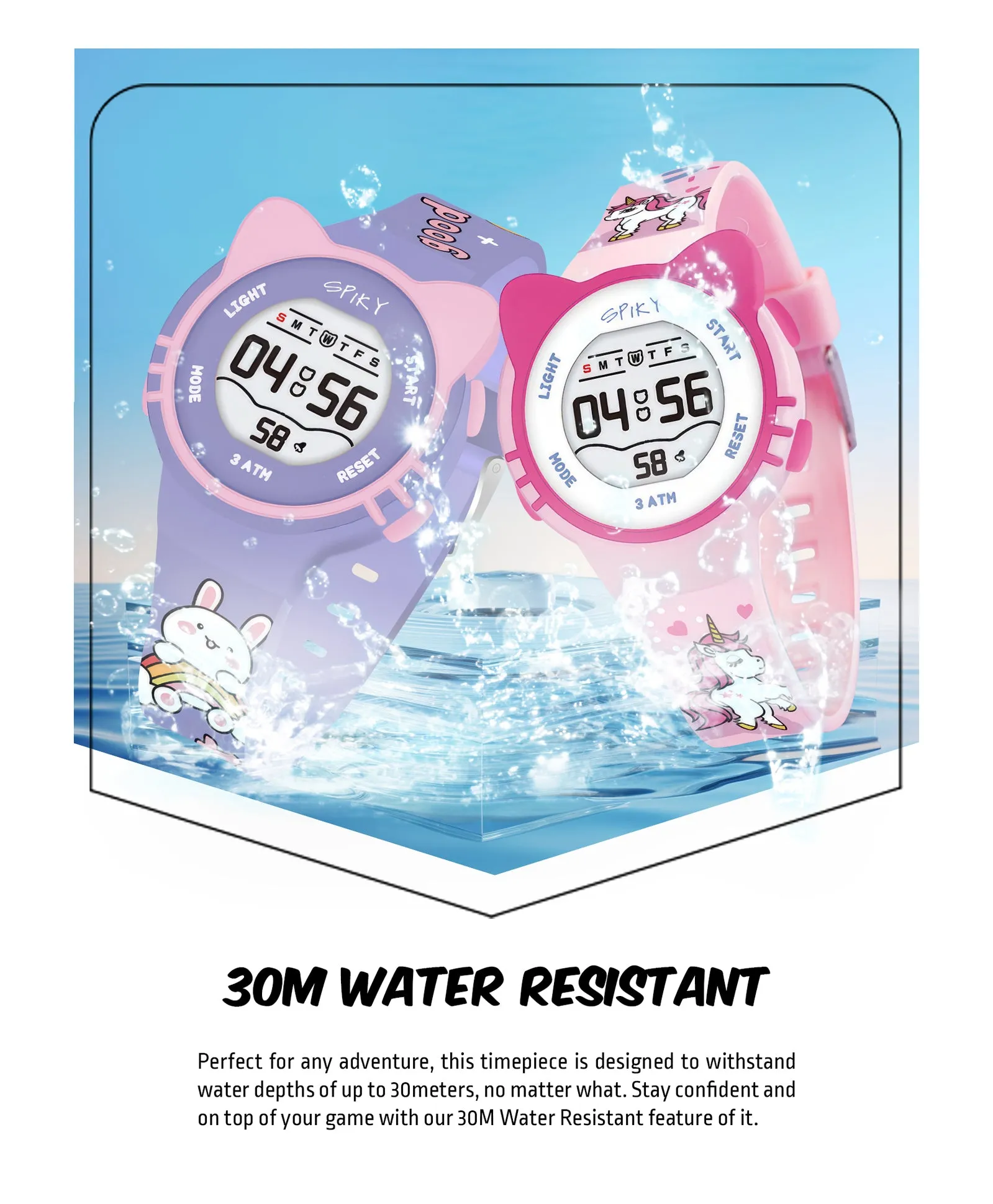 Spiky Round Cat Shaped Sports Digital Watch Combo - Purple Pink