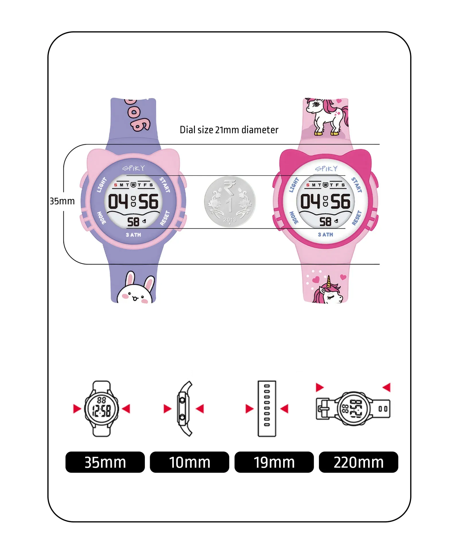 Spiky Round Cat Shaped Sports Digital Watch Combo - Purple Pink