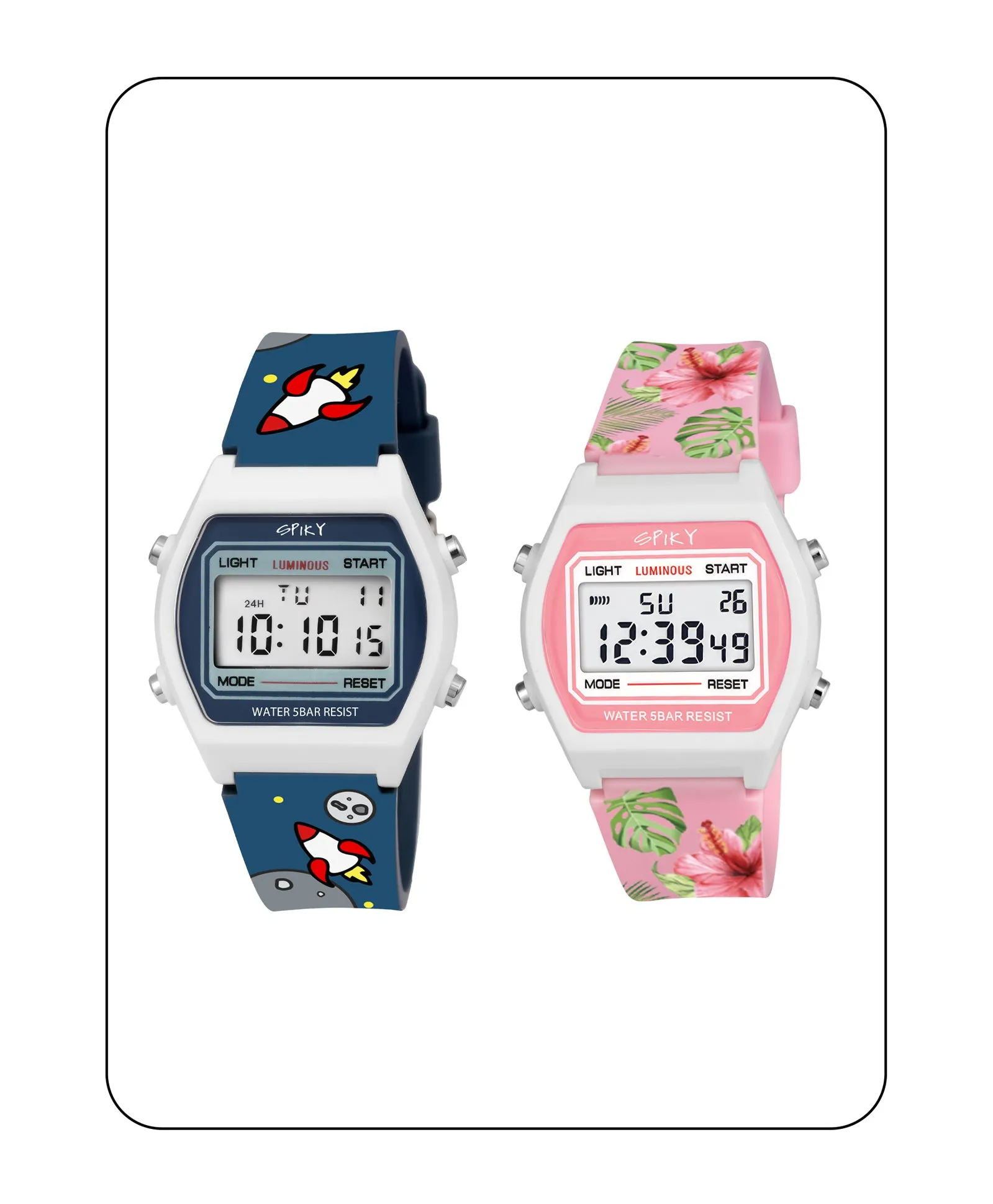 Spiky Unique Printed Square Multi Functional Sports Digital Watch Combo