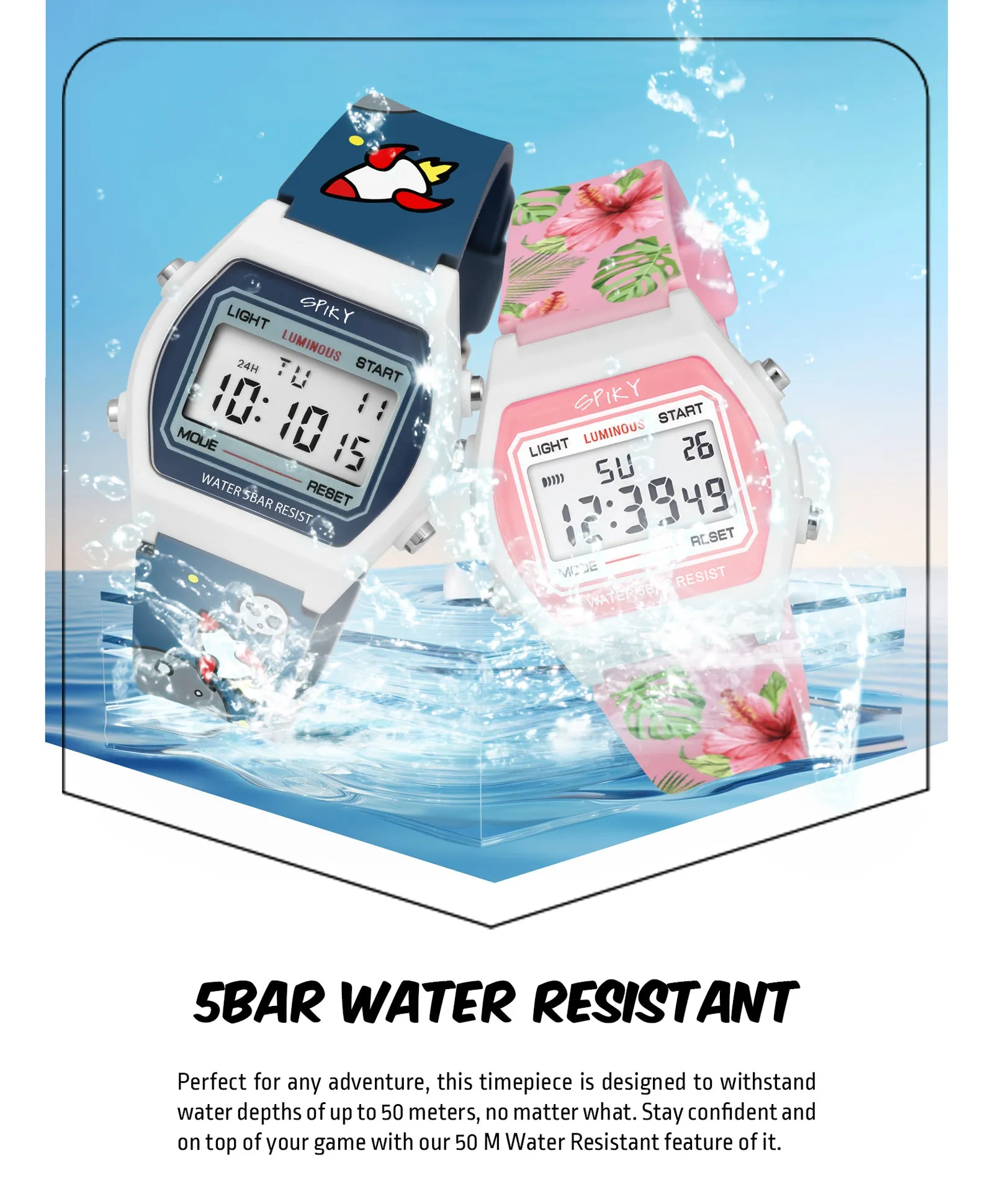 Spiky Unique Printed Square Multi Functional Sports Digital Watch Combo