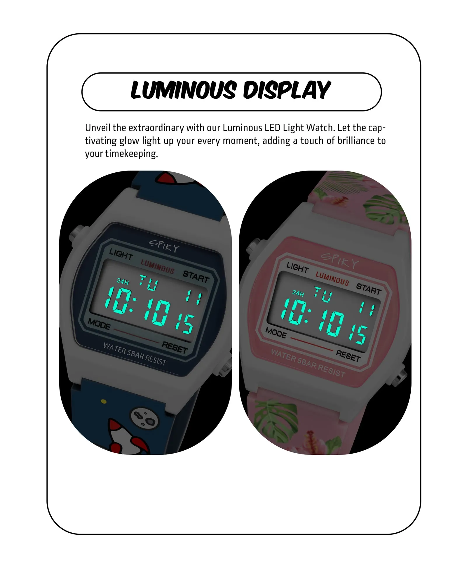 Spiky Unique Printed Square Multi Functional Sports Digital Watch Combo