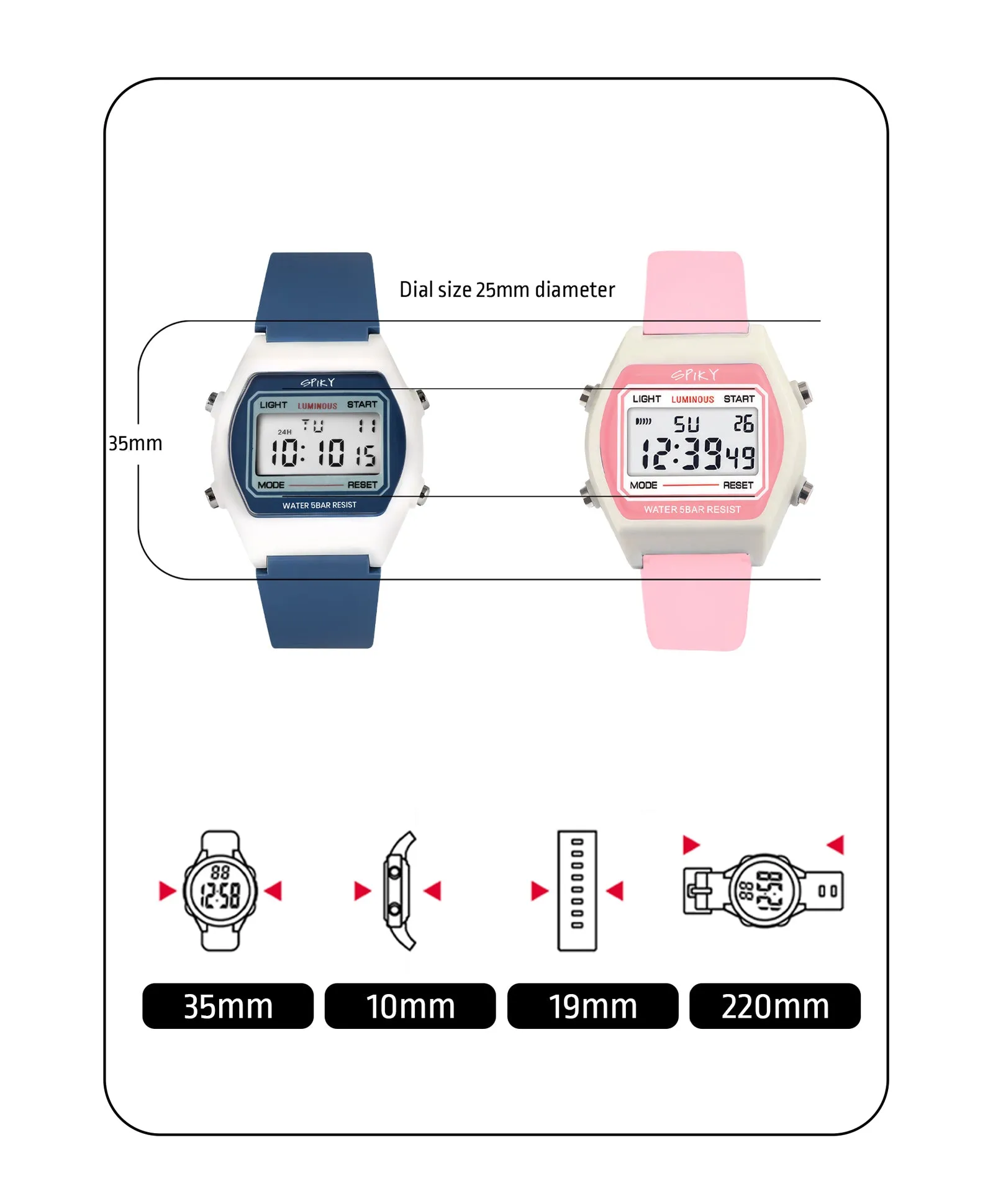 Spiky Unique Square Multi Functional Sports Digital Watch Combo
