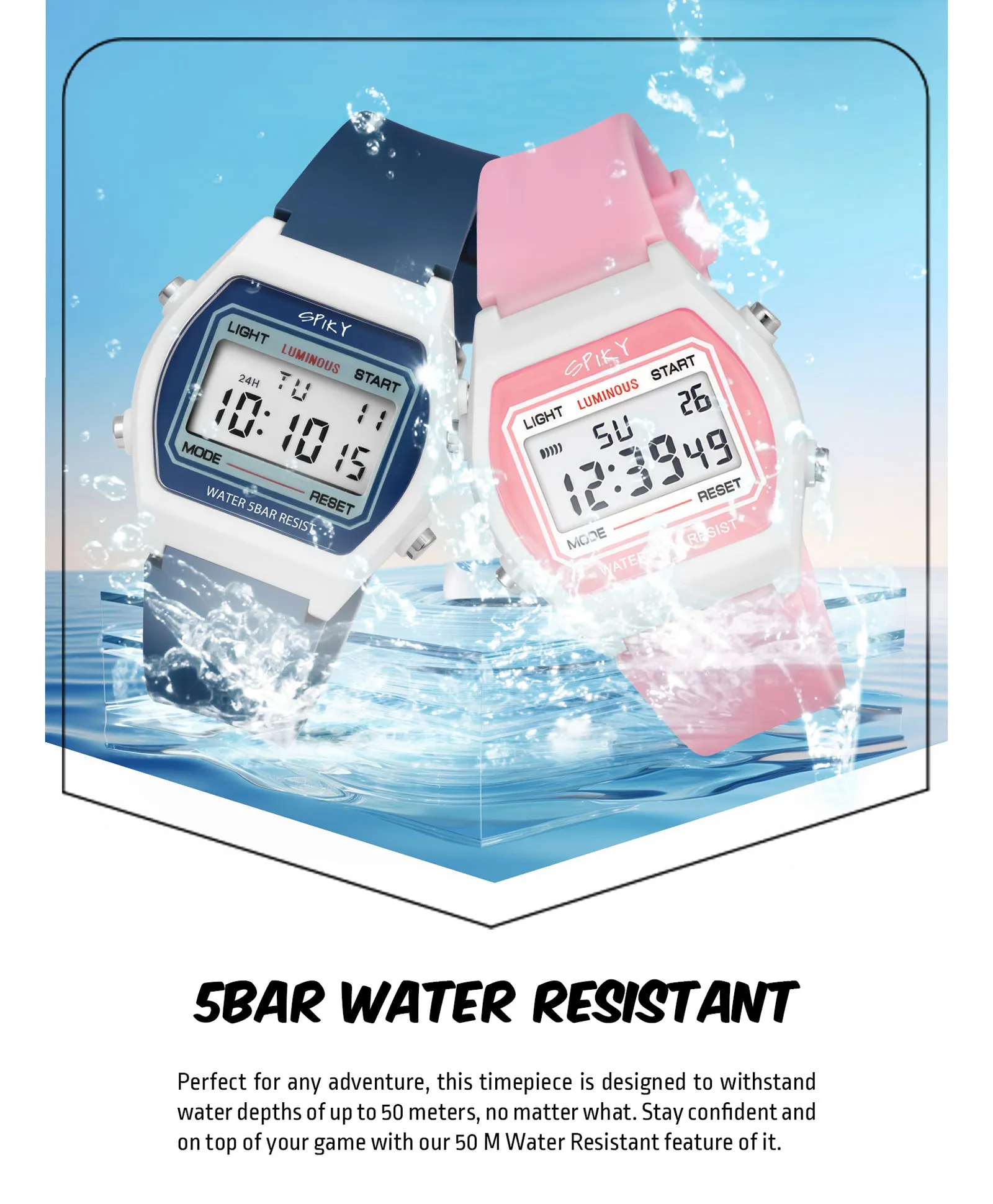Spiky Unique Square Multi Functional Sports Digital Watch Combo